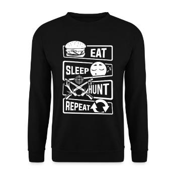 Eat Sleep Hunt Repeat - Jagd Jäger Wald Jagdsaison - Unisex Pullover - Schwarz - Vorne - Alina (178cm) & Michal (187cm)