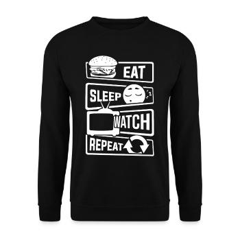 Eat Sleep Watch Repeat - TV Shows Couch TV - Unisex Sweatshirt - black - Front - Alina (178cm) & Michal (187cm)