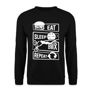 Eat Sleep BMX Repeat - Fahrrad Radsport Stunt Bike - Unisex Pullover - Schwarz - Vorne - Alina (178cm) & Michal (187cm)