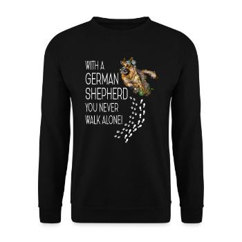 Süßer Hund Schäferhund You Never Walk Alone - Unisex Pullover - Schwarz - Vorne - Alina (178cm) & Michal (187cm)