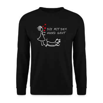 Die mit dem Hund geht Gassi Spruch Geschenk - Unisex Pullover - Schwarz - Vorne - Alina (178cm) & Michal (187cm)