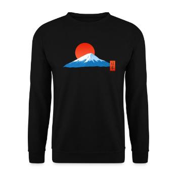Japanischer Berg Fuji mit Sonnenaufgang Japan - Unisex Pullover - Schwarz - Vorne - Alina (178cm) & Michal (187cm)