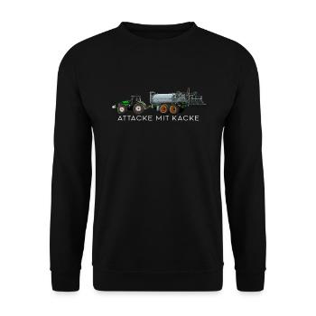 Attacke Mit Kacke Lustiger Traktor Bauer Spruch - Unisex Pullover - Schwarz - Vorne - Alina (178cm) & Michal (187cm)