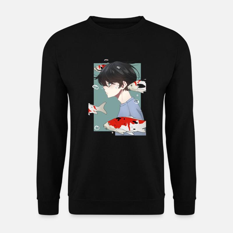 Anime Boy Koi Carp Aesthetic Anime Merch - Unisex Sweatshirt - black
