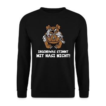 Irgendwas stimmt mit Hasi nicht - Unisex Pullover - Schwarz - Vorne - Alina (178cm) & Michal (187cm)