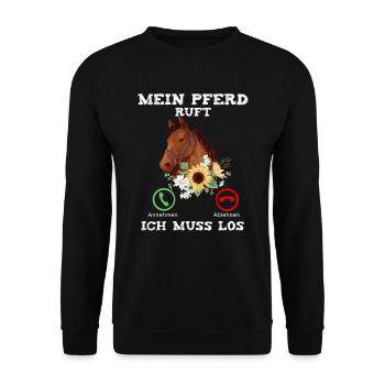 Mein Pferd Ruft Ich Muss Los - Unisex Pullover - Schwarz - Vorne - Alina (178cm) & Michal (187cm)