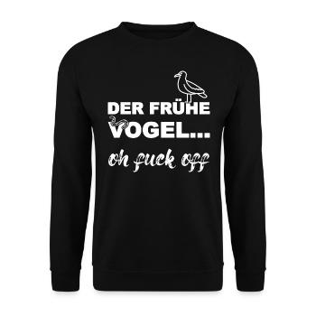Der frühe Vogel, weiß - Unisex Pullover - Schwarz - Vorne - Alina (178cm) & Michal (187cm)