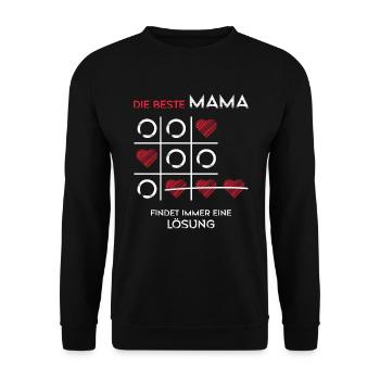 Die beste Mama findet immer eine Lösung Muttertag - Unisex Pullover - Schwarz - Vorne - Alina (178cm) & Michal (187cm)
