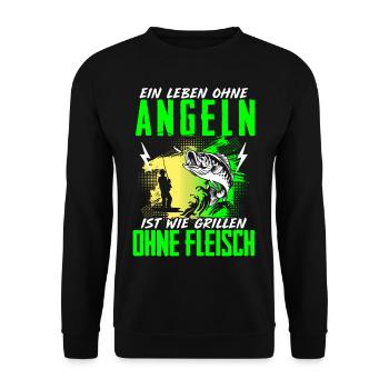 Leben Ohne Angeln Grillen Ohne Fleisch Angler - Unisex Pullover - Schwarz - Vorne - Alina (178cm) & Michal (187cm)