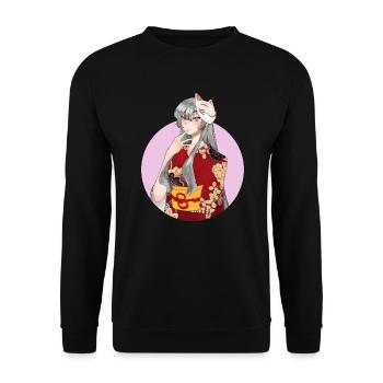 Japan Kitsune Mask Anime Otaku - Unisex Sweatshirt - black - Front - Alina (178cm) & Michal (187cm)