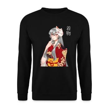Japan Kitsune Mask Anime Otaku - Unisex Sweatshirt - black - Front - Alina (178cm) & Michal (187cm)