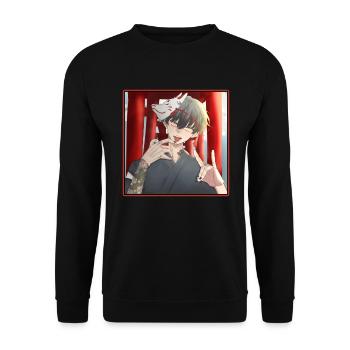 Japan Kitsune Mask Anime Otaku - Unisex Sweatshirt - black - Front - Alina (178cm) & Michal (187cm)