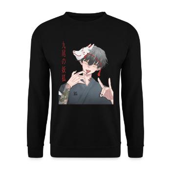 Japan Kitsune Mask Anime Otaku - Unisex Sweatshirt - black - Front - Alina (178cm) & Michal (187cm)