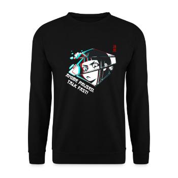 Anime Otaku Weeb Anime Paused Talk Fast - Unisex Sweatshirt - black - Front - Alina (178cm) & Michal (187cm)