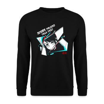 Anime Otaku Weeb Anime Paused Talk Fast - Unisex Pullover - Schwarz - Vorne - Alina (178cm) & Michal (187cm)