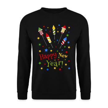 Happy New Year Feuerwerk Silvester Party Neujahr - Unisex Pullover - Schwarz - Vorne - Alina (178cm) & Michal (187cm)