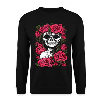 Crâne avec des roses, la Catrina - Sweat-shirt Unisexe - noir - Devant - Alina (178cm) & Michal (187cm)