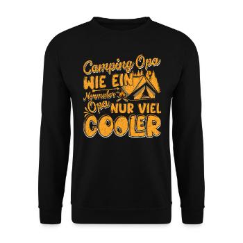 CAMPING OPA, WIE EIN NORMALER OPA NUR VIEL COOLER - Unisex Pullover - Schwarz - Vorne - Alina (178cm) & Michal (187cm)