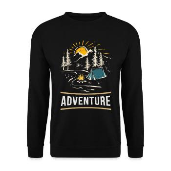Natur Abenteuer Camping Wald Berge Bäume Freiheit - Unisex Pullover - Schwarz - Vorne - Alina (178cm) & Michal (187cm)