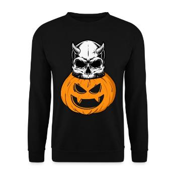 Creepy Jack-o'-Lantern design with skull - Unisex Sweatshirt - black - Front - Alina (178cm) & Michal (187cm)