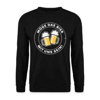 Möge Das Bier Mit Uns Sein! (Spruch / 3C / NEG) - Unisex Pullover - Schwarz - Vorne - Alina (178cm) & Michal (187cm)
