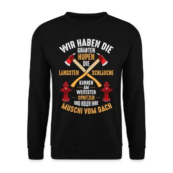 Feuerwehr große Hupen Lange Schläuche - Unisex Pullover - Schwarz - Vorne - Alina (178cm) & Michal (187cm)
