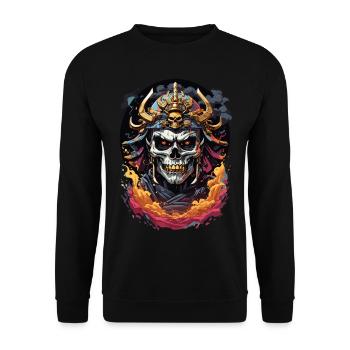 Japanischer Samurai Totenkopf - Unisex Pullover - Schwarz - Vorne - Alina (178cm) & Michal (187cm)