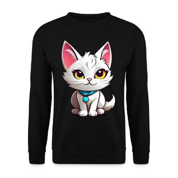 Chat blanc mignon - Sweat-shirt Unisexe - noir - Devant - Alina (178cm) & Michal (187cm)