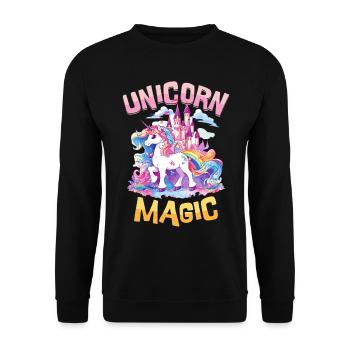 Einhorn Magie Regenbogen Schloss Bunt Fantasie - Unisex Pullover - Schwarz - Vorne - Alina (178cm) & Michal (187cm)