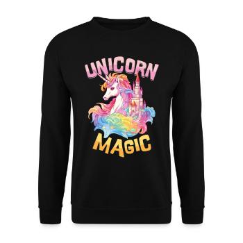 Einhorn Magie Regenbogen Schloss Bunt Fantasie - Unisex Pullover - Schwarz - Vorne - Alina (178cm) & Michal (187cm)