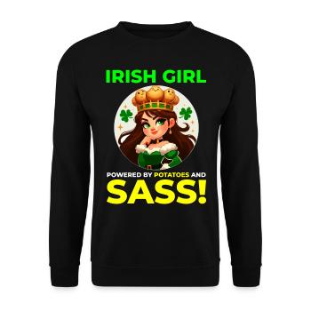 Drôle d’Irish Girl : Propulsé par des pommes de terre et Sass - Sweat-shirt Unisexe - noir - Devant - Alina (178cm) & Michal (187cm)