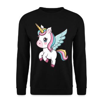 Adorable cartoon unicorn with wings - Unisex Sweatshirt - black - Front - Alina (178cm) & Michal (187cm)