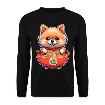 Niedlicher Hund mit Ramen Nudeln - Unisex Pullover - Schwarz - Vorne - Alina (178cm) & Michal (187cm)
