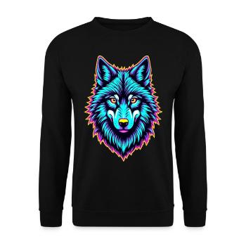Tête de loup néon – Psychedelic Glow Animal Design - Sweat-shirt Unisexe - noir - Devant - Alina (178cm) & Michal (187cm)