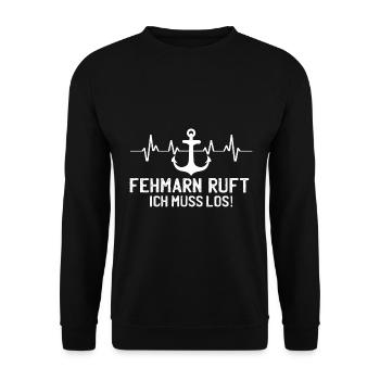 Fehmarn ruft Herzschlag Ostseeinsel Anker - Unisex Pullover - Schwarz - Vorne - Alina (178cm) & Michal (187cm)