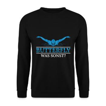 Schwimmen Schmetterling was sonst Schwimmer - Unisex Pullover - Schwarz - Vorne - Alina (178cm) & Michal (187cm)