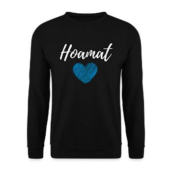 Hoamat Liebe mit blauem Herz Schriftzug - Unisex Pullover - Schwarz - Vorne - Alina (178cm) & Michal (187cm)
