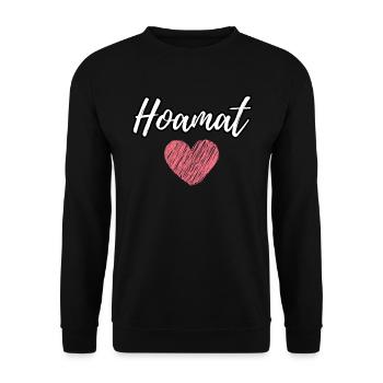 Hoamat Liebe mit rotem Herz Schriftzug - Unisex Pullover - Schwarz - Vorne - Alina (178cm) & Michal (187cm)
