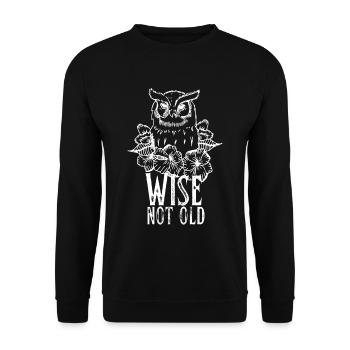 Vintage Owl and Roses Wise Not Old - Unisex Sweatshirt - black - Front - Alina (178cm) & Michal (187cm)