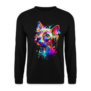 Katze Farbenfroh - Bunte Katze - Sphynx Katze - Unisex Pullover - Schwarz - Vorne - Alina (178cm) & Michal (187cm)