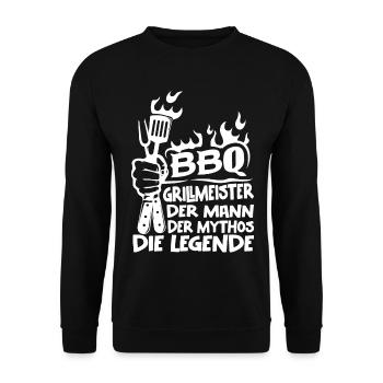BBQ Grillmeister Mythos Legende - Unisex Pullover - Schwarz - Vorne - Alina (178cm) & Michal (187cm)