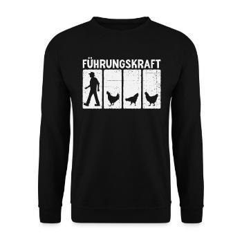 Hühner Landwirt Führungskraft Huhn - Unisex Pullover - Schwarz - Vorne - Alina (178cm) & Michal (187cm)