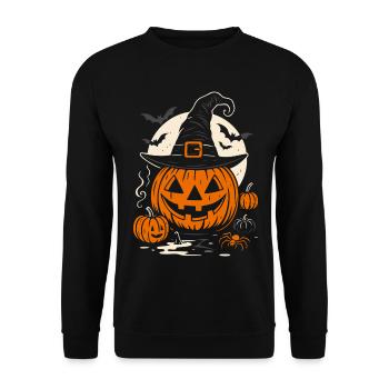 Citrouille d’Halloween avec chapeau de sorcière et araignée - Sweat-shirt Unisexe - noir - Devant - Alina (178cm) & Michal (187cm)