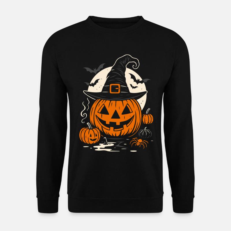 Halloween Kürbis mit Hexenhut & Spinne - Unisex Pullover - Schwarz