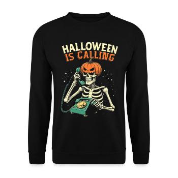 Halloween Skelett mit Kürbis - Unisex Pullover - Schwarz - Vorne - Alina (178cm) & Michal (187cm)
