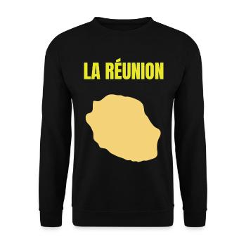 T-Shirt mit goldener Karte auf der Insel La Réunion - Unisex Pullover - Schwarz - Vorne - Alina (178cm) & Michal (187cm)