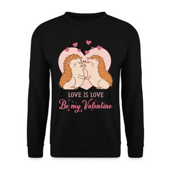 Be my Valentine – Love Igeln mit Herzen  - Unisex Pullover - Schwarz - Vorne - Alina (178cm) & Michal (187cm)