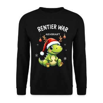 Rentier War Ausverkauft Weihnachts Dino Mit Mütze - Unisex Pullover - Schwarz - Vorne - Alina (178cm) & Michal (187cm)