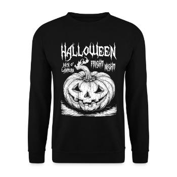 Halloween Jack O' Laterne Weißes Design - Unisex Pullover - Schwarz - Vorne - Alina (178cm) & Michal (187cm)