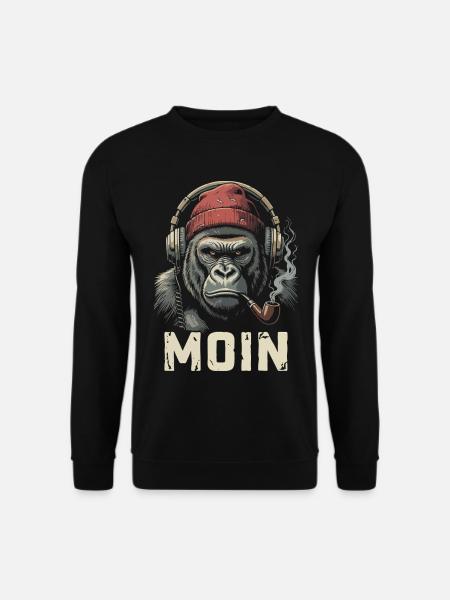 Moin Gorilla Kopfhörer Pfeife Streetwear Nordic - Unisex Pullover - Schwarz